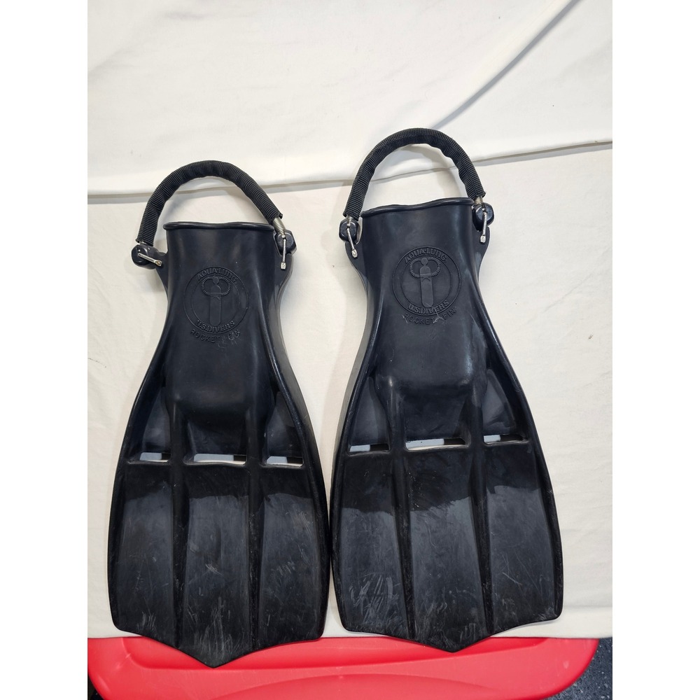 Aqua Lung US Divers Rocket Fin Black Rubber Vented Scuba Diving Fins Size G USA
